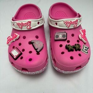 CROCS Barbie Pink and White Mules with Playful Charms